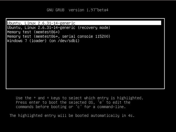 図4　インストール後に再起動すると、OS選択画面が現れる