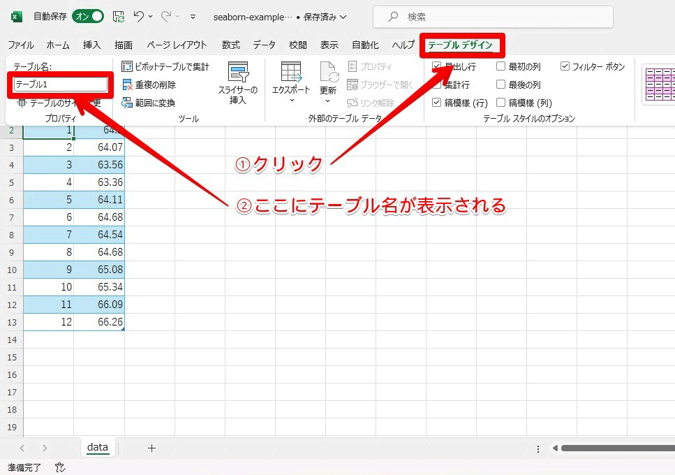 テーブル名の確認