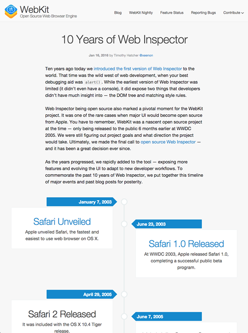 図3　WebKitのWebインスペクタの10年の歴史