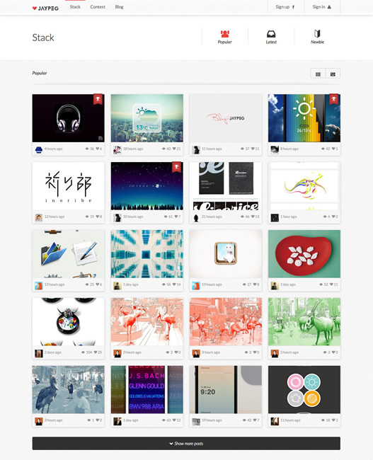 図8　「Stack」には、ユーザーから投稿された作品が並ぶ