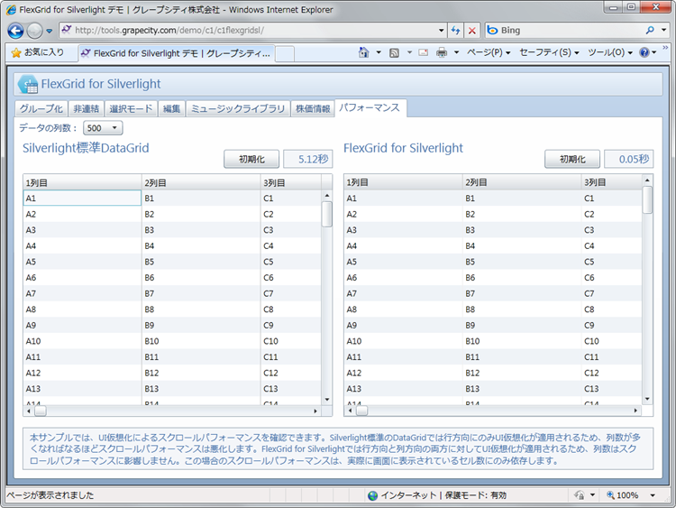 図3　FlexGrid for Silverlightのオンラインデモ