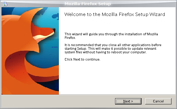 図1　Wineで動作するWindows Firefoxのインストーラ