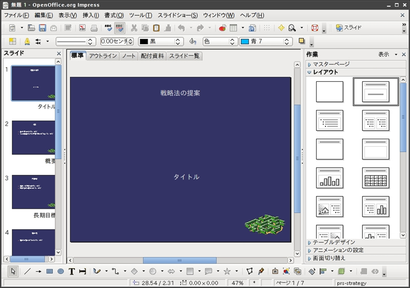 図4　OpenOffice.org 3プレゼンテーション動作画面例