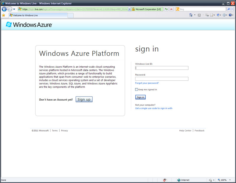 図9　通常のWindows Azure Platformサインイン画面