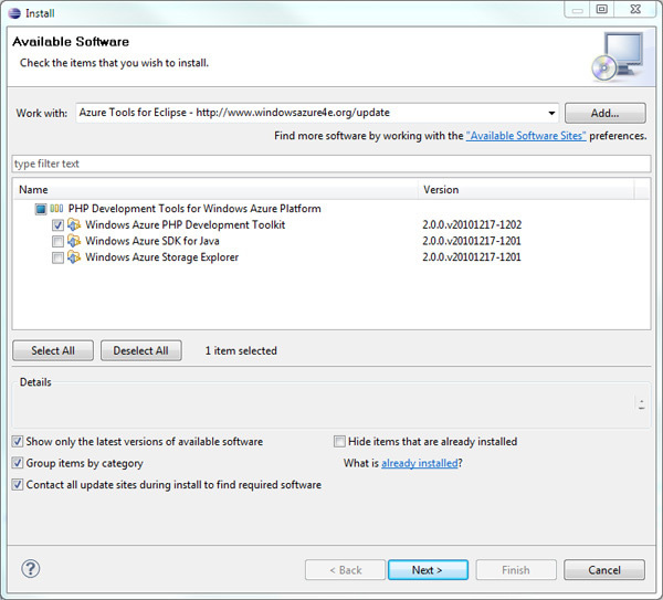図14　「Windows Azure PHP Development Toolkit」を追加