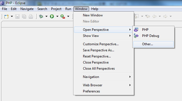 図1　「Windows」メニューから「Open Perspective」-「Other」を選択