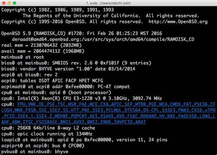 OpenBSD 5.9インストーラ起動中