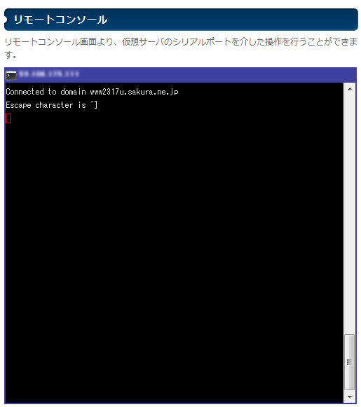 実環境にシリアルケーブルで接続して操作するように、仮想環境を操作することが可能なシリアルコンソールも提供されています