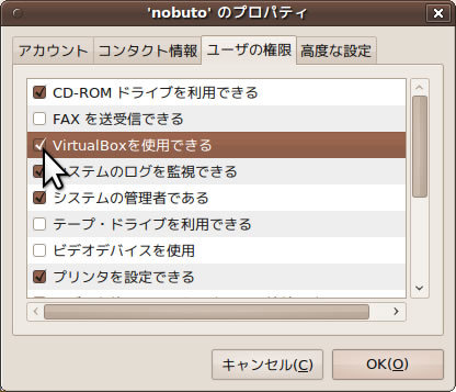 図12　「VirtualBoxを使用できる」にチェックを入れる
