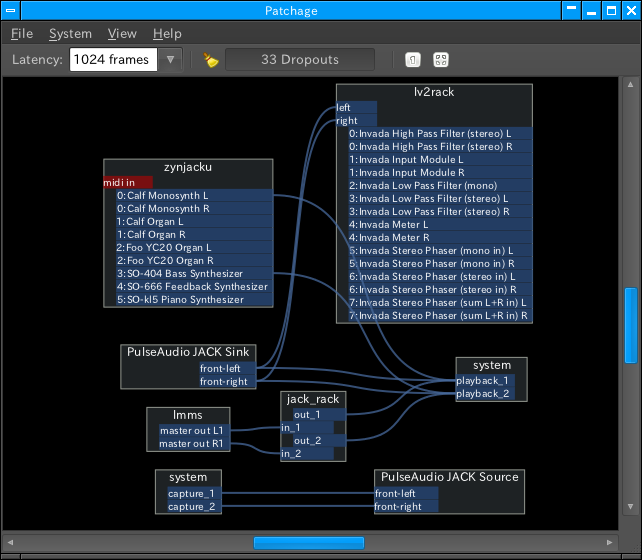 図6　patchageでポート間を接続