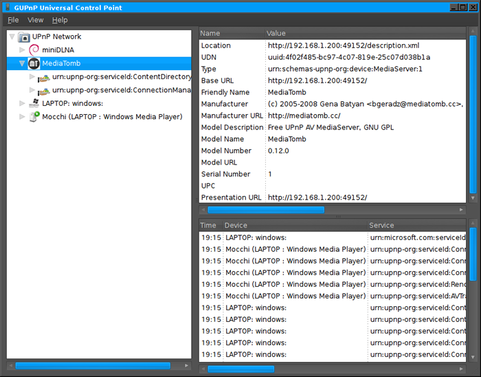 図1　GUPnP Universal Control Pointの画面