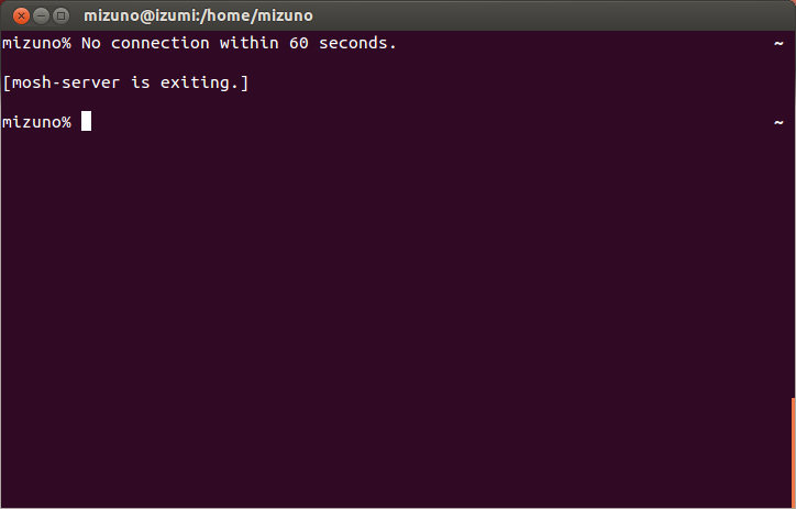 図2　60秒以内にクライアントが接続してこなかった場合、mosh-serverは停止する