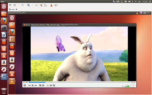 図8　Nexus 7から、Ubuntu PCを操作中。この方法ならVLCも使える