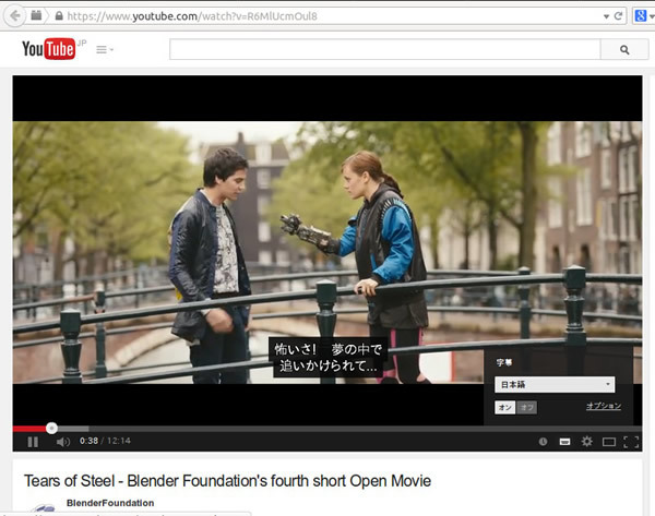 図6　YouTubeの日本語字幕も表示できる