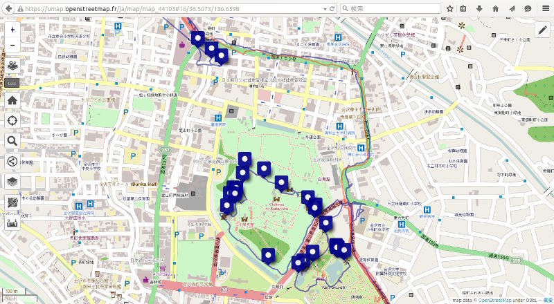 図6 uMap上に表示した移動経路