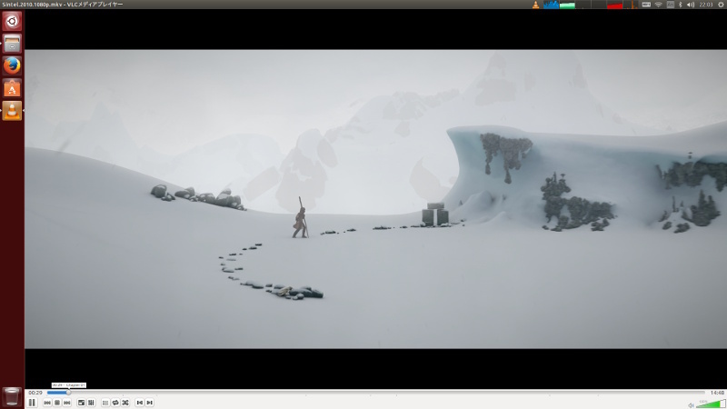 図3 Sintelの1080p版をvlcで最大化で再生。映像や音声の遅れはなく、シークをしても再生が止まってしまうことはなかった。