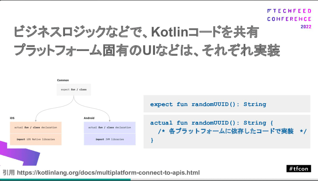 プラットフォーム固有のUIなどはそれぞれ実装