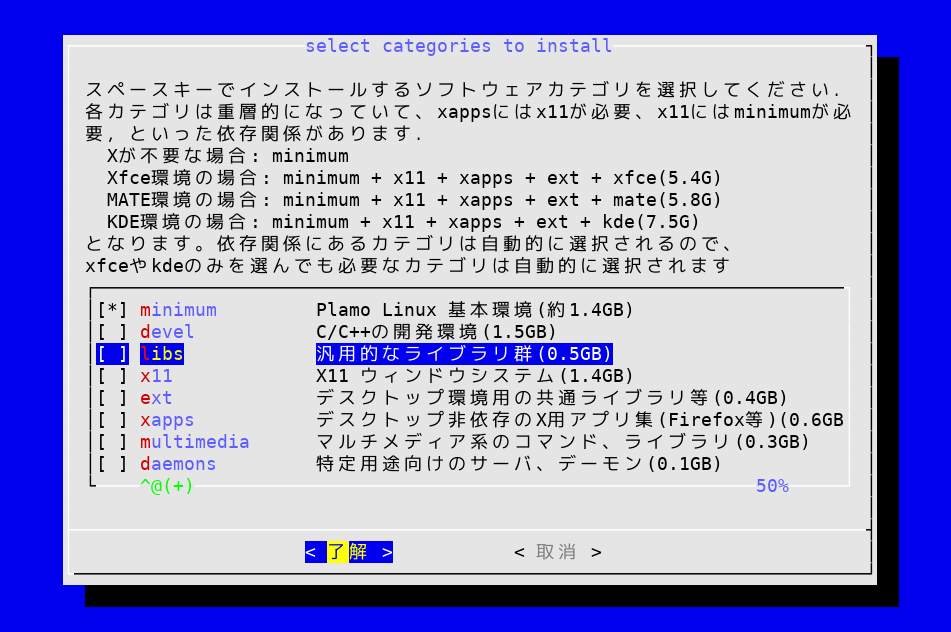 図2 インストールするパッケージの選択