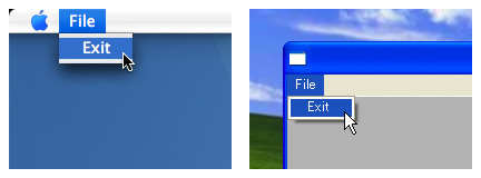 Mac OS XのアプリケーションメニューとWindowsのウィンドウメニュー