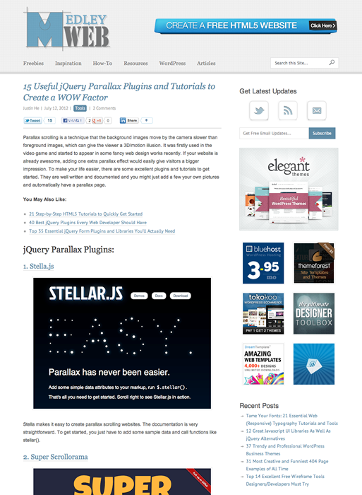図4　パララックス効果を実現するjQueryプラグインとチュートリアル