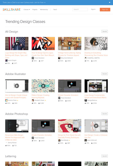 図6　Skillshareのデザインカテゴリの画面