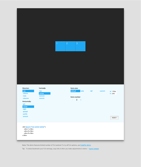 図6　Flexboxのレイアウトをインタラクティブに確認できるツール