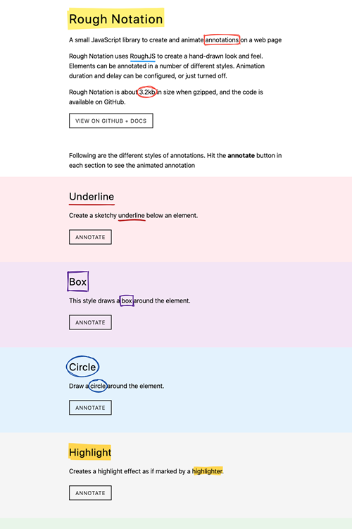 図5　ラフな手描き風の注釈をつけるJSライブラリ