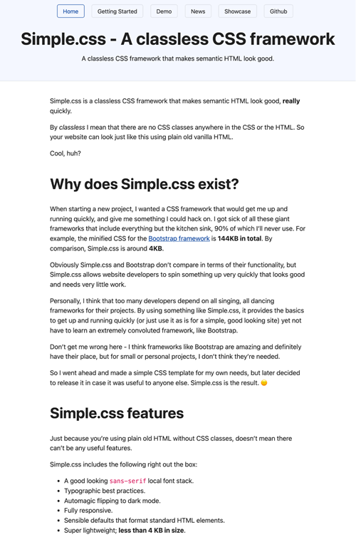 図5　クラスレスのCSSフレームワークSimple.css