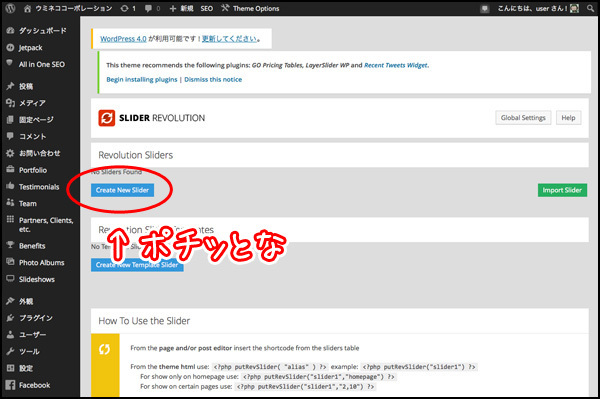 「Create New Slider」ボタンを押す