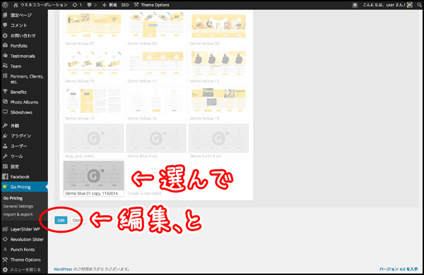 一番下に複製された表ができているので、選択して「Edit（編集）」ボタンを押す