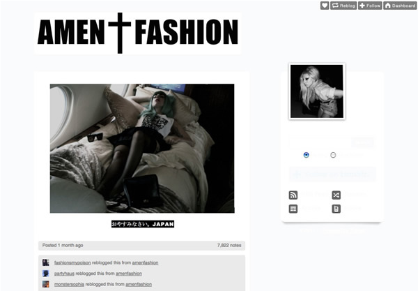 図6　LADY GAGAの『AMEN†FASHION』もTumblrが使われている