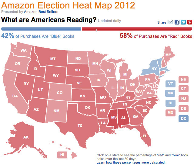 図2　政治関連書籍の販売データによって、各州が塗りつぶされる
