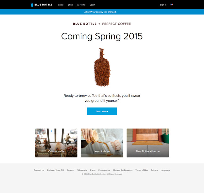 図4　「micro brewed coffee」で有名な、「Blue Bottle Coffee」のウェブサイト