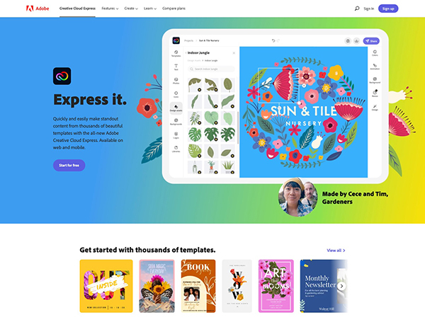 図2　Adobeが提供を開始したウェブ・モバイルアプリ「Adobe Creative Cloud Express」を紹介するウェブサイト