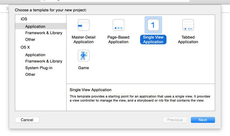 図2　Single View Applicationを選択