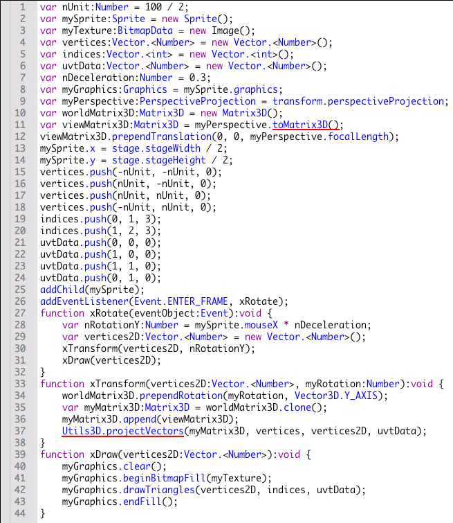 第48回 図2　回転のMatrix3Dオブジェクトに透視（遠近法）投影の変換を加える（再掲）