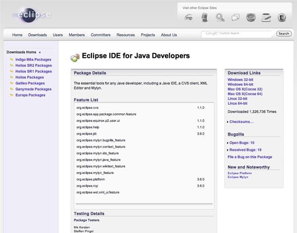 Eclipseのダウンロードページ