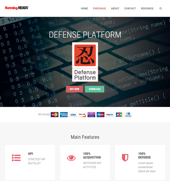 MyCommerceで販売されている企業向けセキュリティ製品であるハミングヘッズの「DEFENSE PLATFORM」。海外ではダウンロード販売されているソフトウェア製品を購入するケースも多く、さまざまな企業向け製品がMyCommerceで販売されている