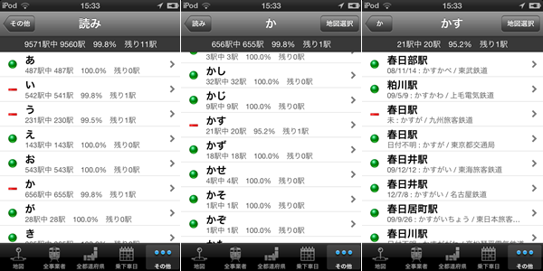 図7　読み画面・駅一覧画面