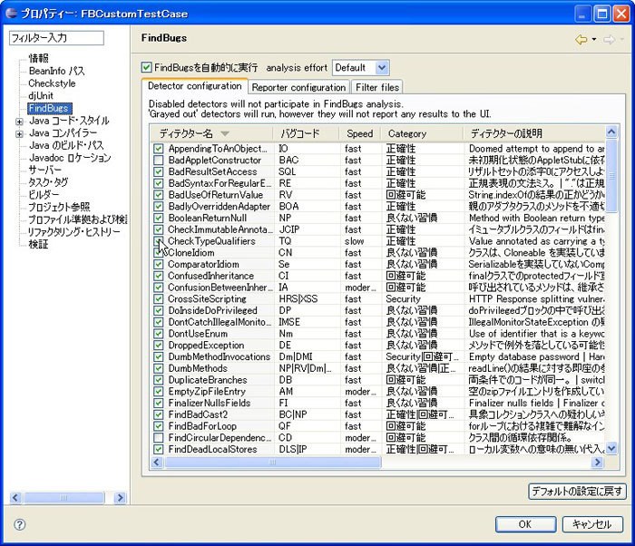 図1　FindBugsのルール設定画面