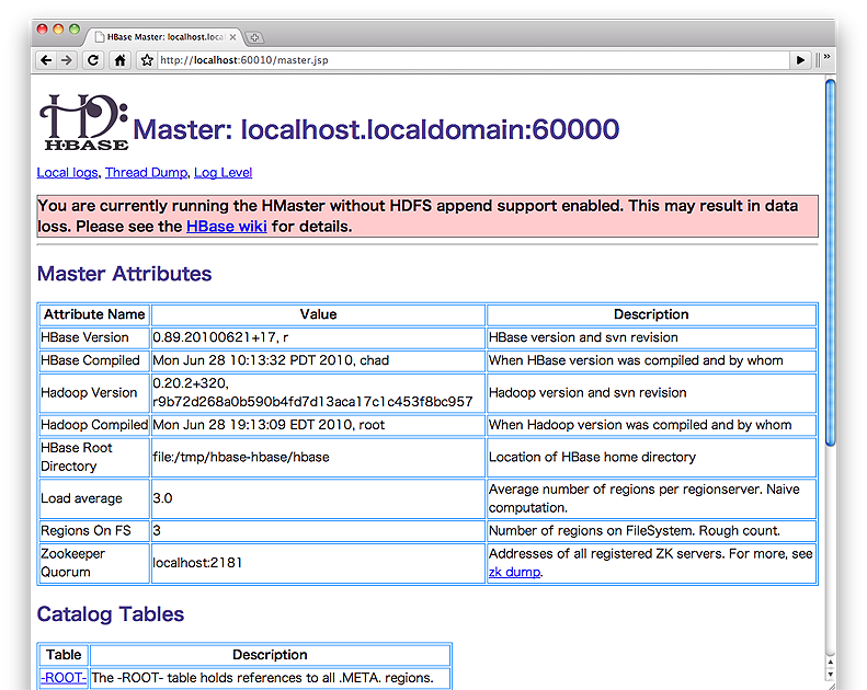 図1　HBaseのWebインタフェース