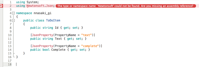 「Newtonsoft.Json」が見つからないというエラー