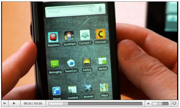 図2　モバイル版Adobe AIRのデモビデオ。デモにはDroidが使われているがもたつく様子もなく動作している。