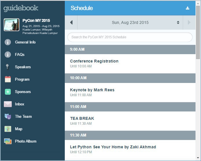 PyCon.MY 2015 on Guidebook