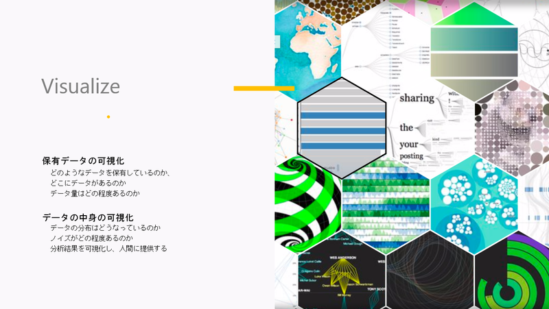 データ活用においては、対象データの可視化（Visualize）も重要だと得上氏は説明する