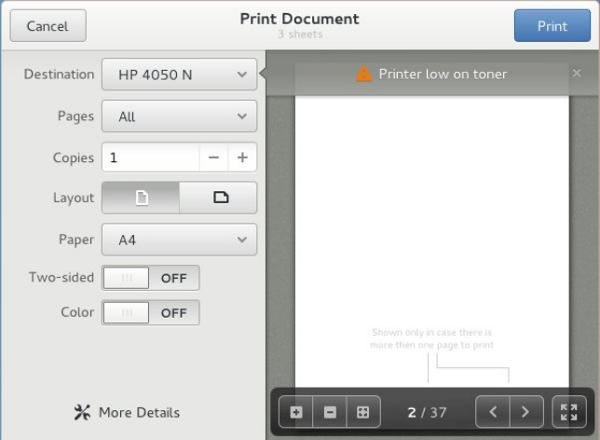 図3　リアルプレビュー機能を持つGTK+ Print Dialogの画面案