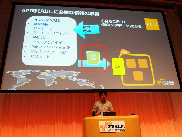 トップバッターを務めた玉川氏。実際にライブコーディングをしながら、特徴的なAPIを紹介しました